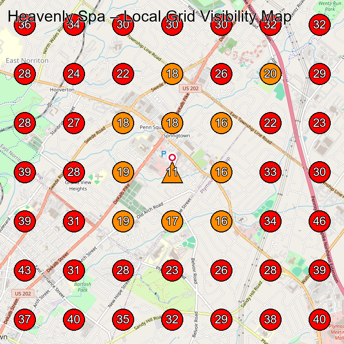Heavenly Spa GeoGrid visibility map for Dance School in Norristown
